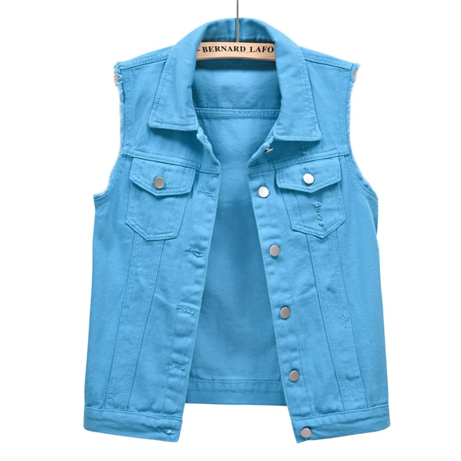 Женский джинсовый жилет без рукавов с принтом Vintage Distressed, blue — фото 2