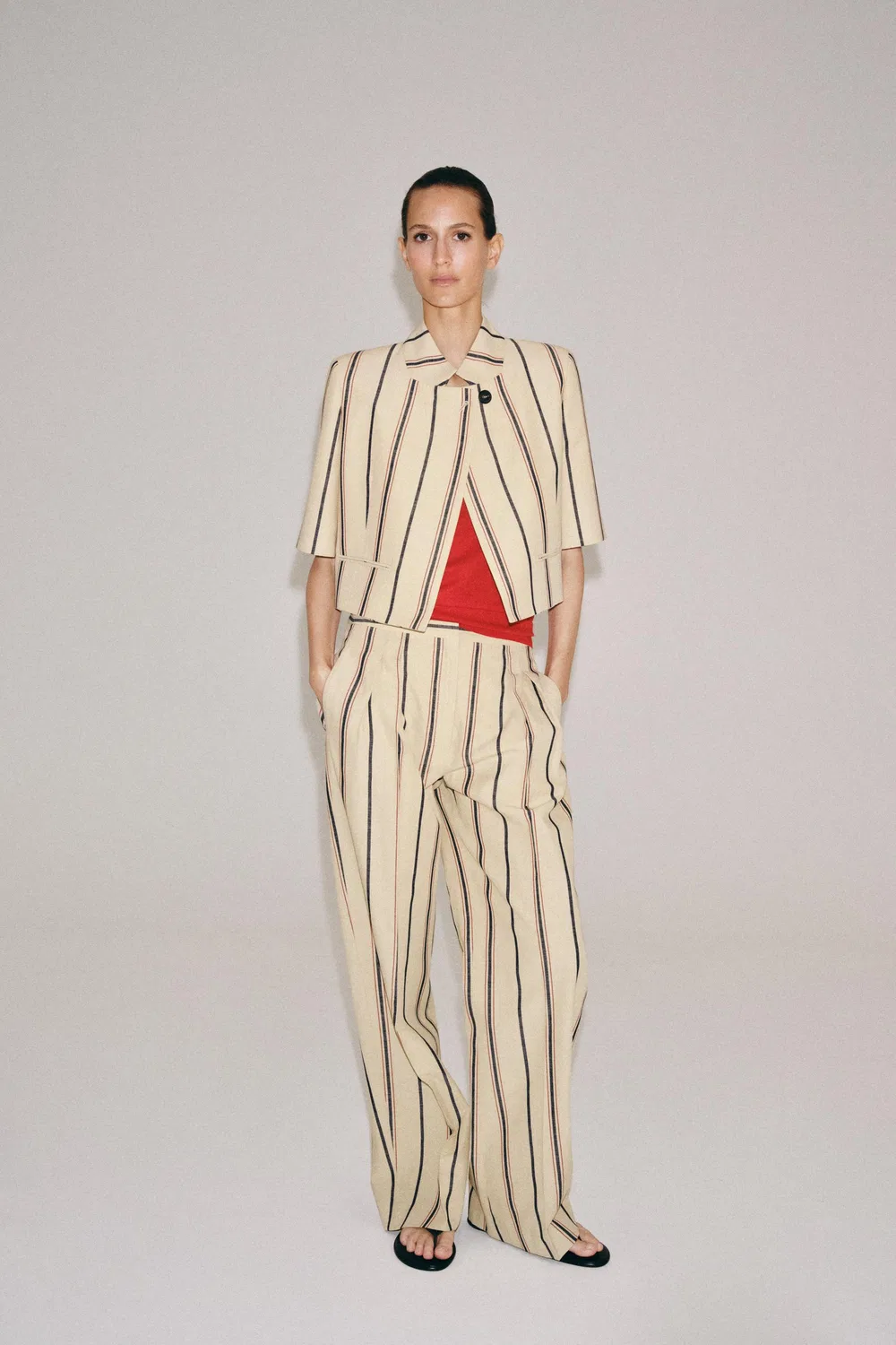 Брюки в полоску со складками из коллекции ZW ZARA, Beige