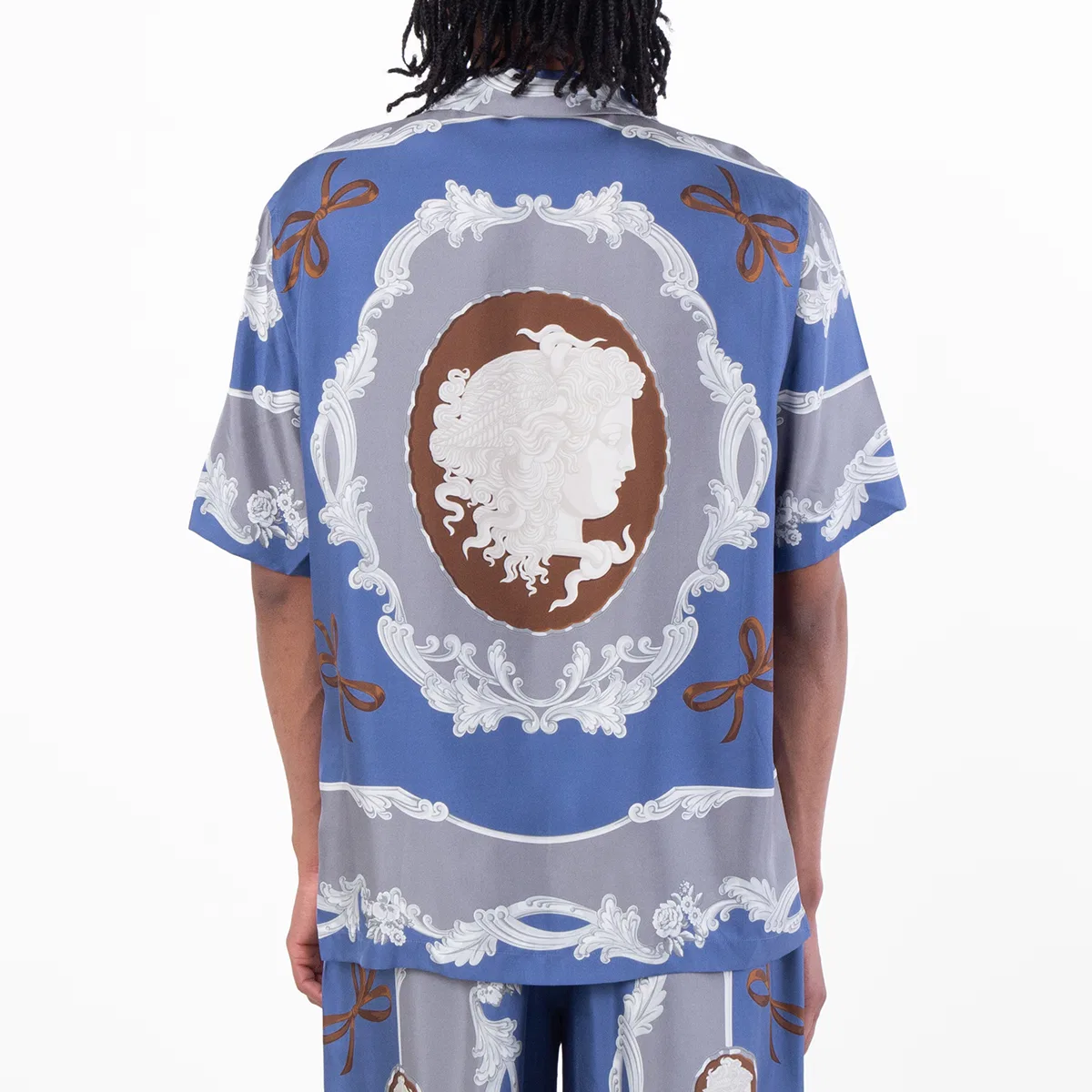 Рубашка с принтом Medusa Cameo из шелка Versace, Stone Blue/Met Dark Grey — фото 3