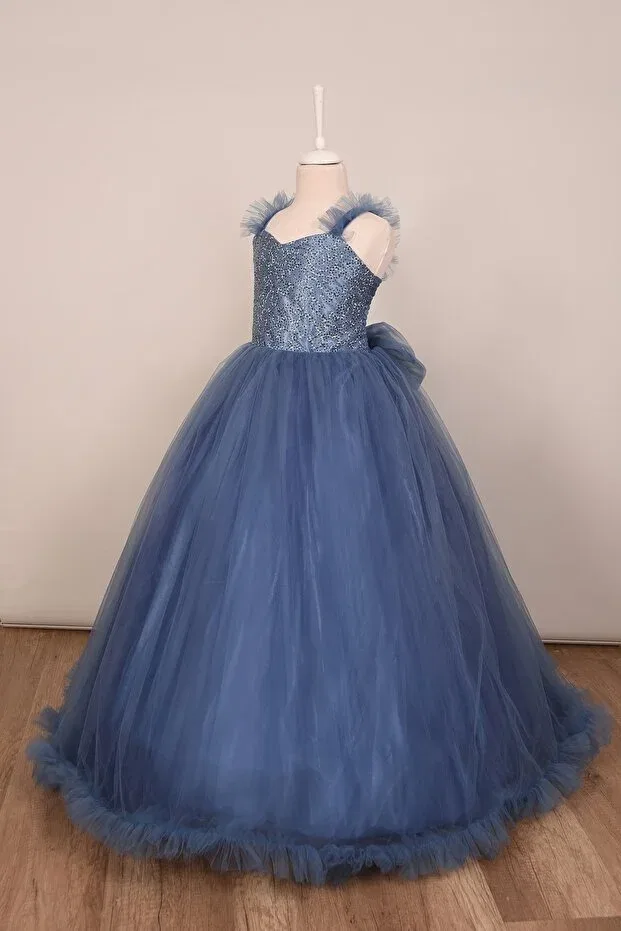 Детское платье для девочек с пайетками Glam Terzioğlu Giyim, Dark Blue — фото 2