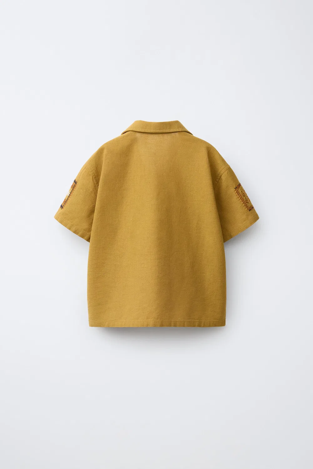 Хлопковая и льняная рубашка для боулинга с нашивками ZARA, Olive Green — фото 2