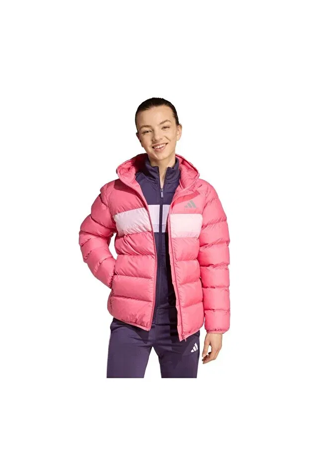 Детское зимнее пальто для девочек синтетическое утепленное Adidas, Pink — фото 2