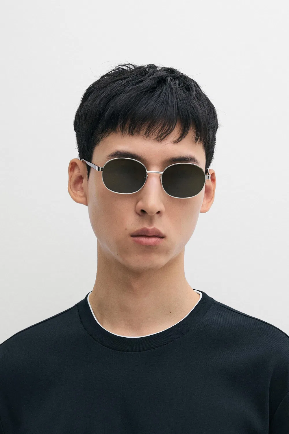 Футболка Massimo Dutti с многослойным воротником, темно-синяя — фото 4