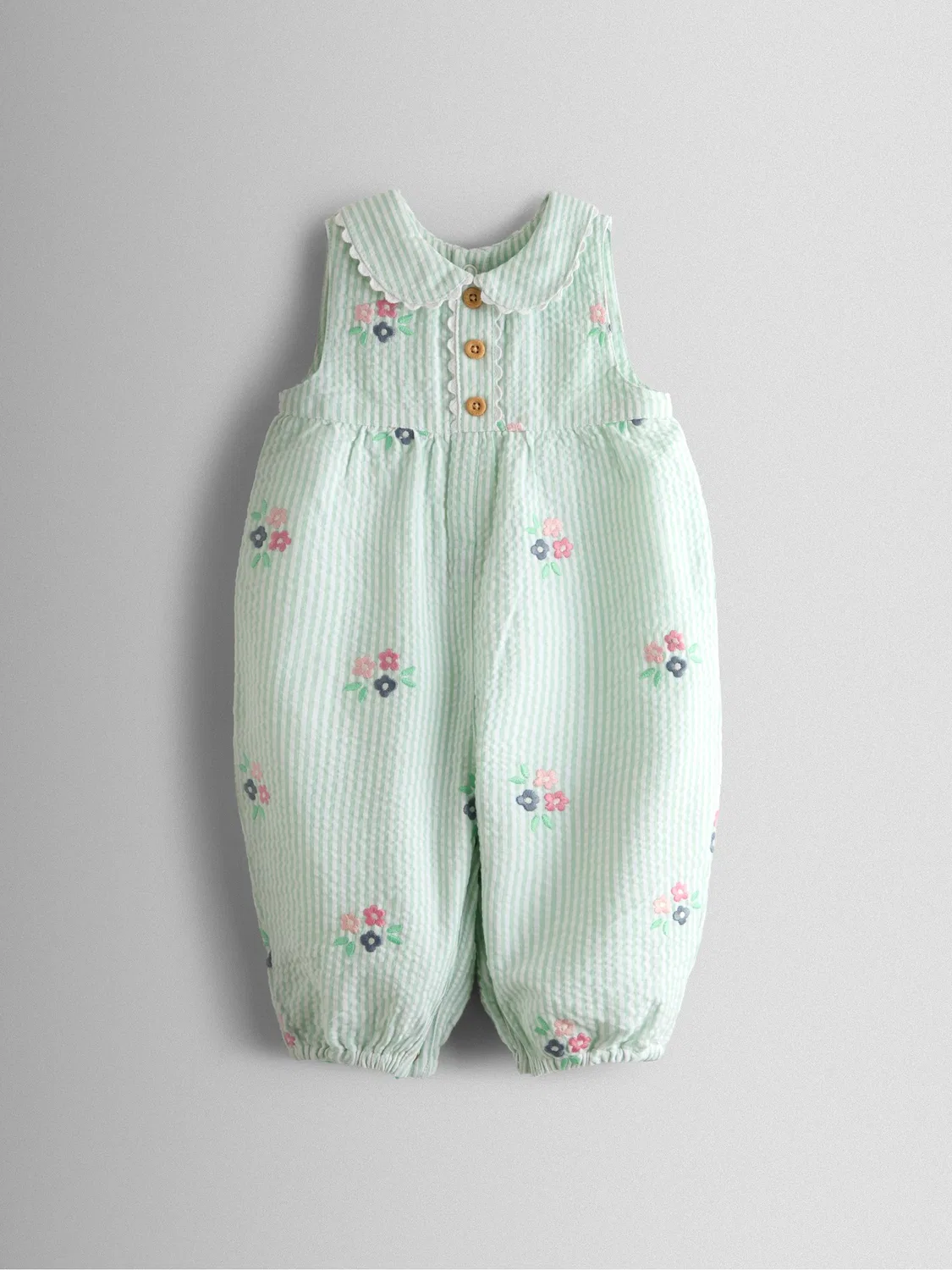 Комбинезон с цветочной вышивкой Jojo Maman Bébé, зеленая полоска