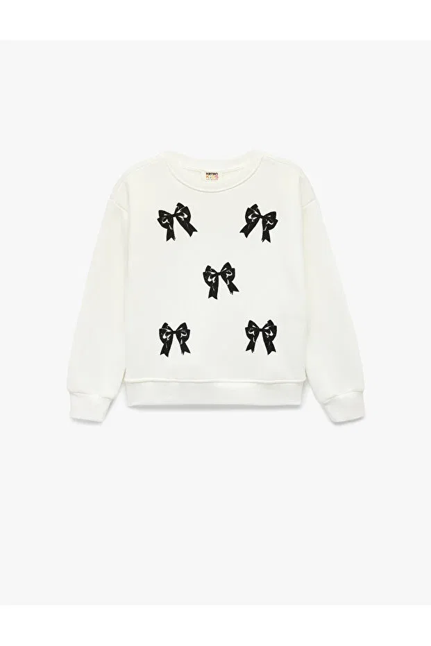 Детское для девочек свитшот с принтом Girl'S sweat 6wkg10211ak Koton, Ecru