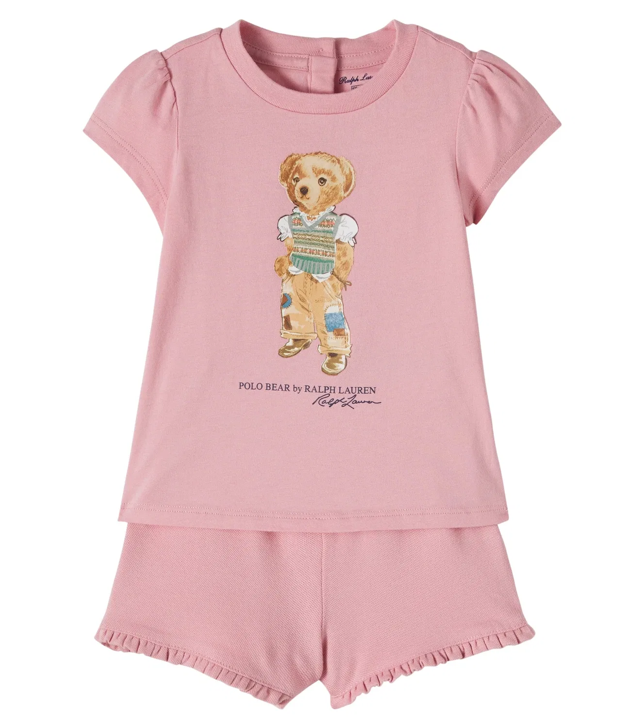 Комплект из футболки и шорт Baby Polo Bear из хлопка Polo Ralph Lauren Kids, розовый