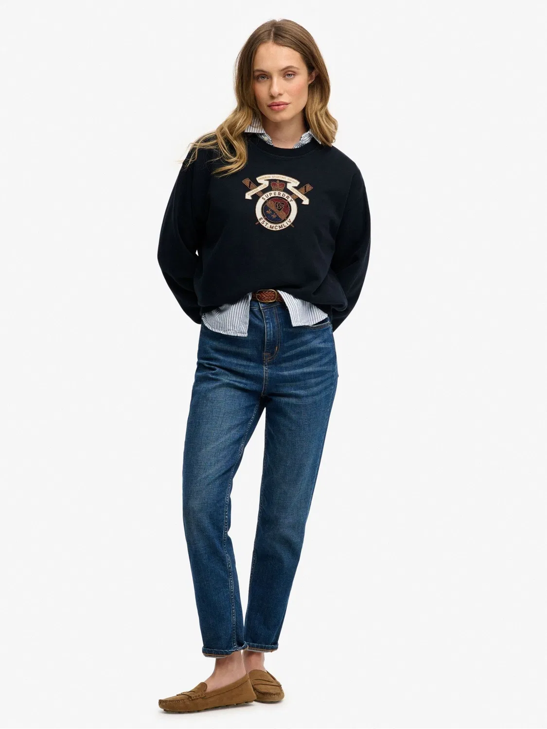 Свитер свободного кроя с вышивкой Crest Superdry, синий — фото 3