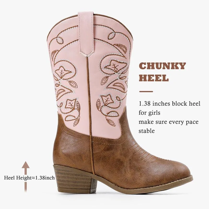 Детские сапоги для девочек с вышивкой Cowgirl Boots LAURMOSA, Pink Brown — фото 4