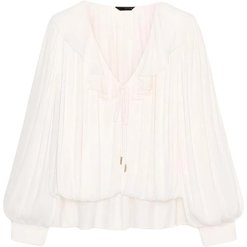 Женская рубашка с V-образным вырезом Raw White ZARA