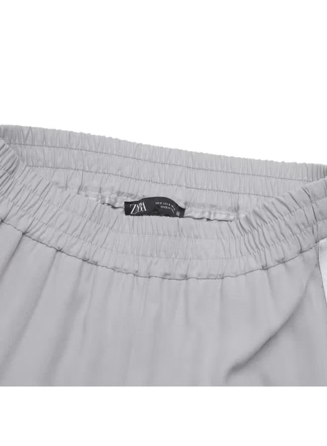 Брюки свободного кроя с цветными полосами Zara, светло-серый — фото 4