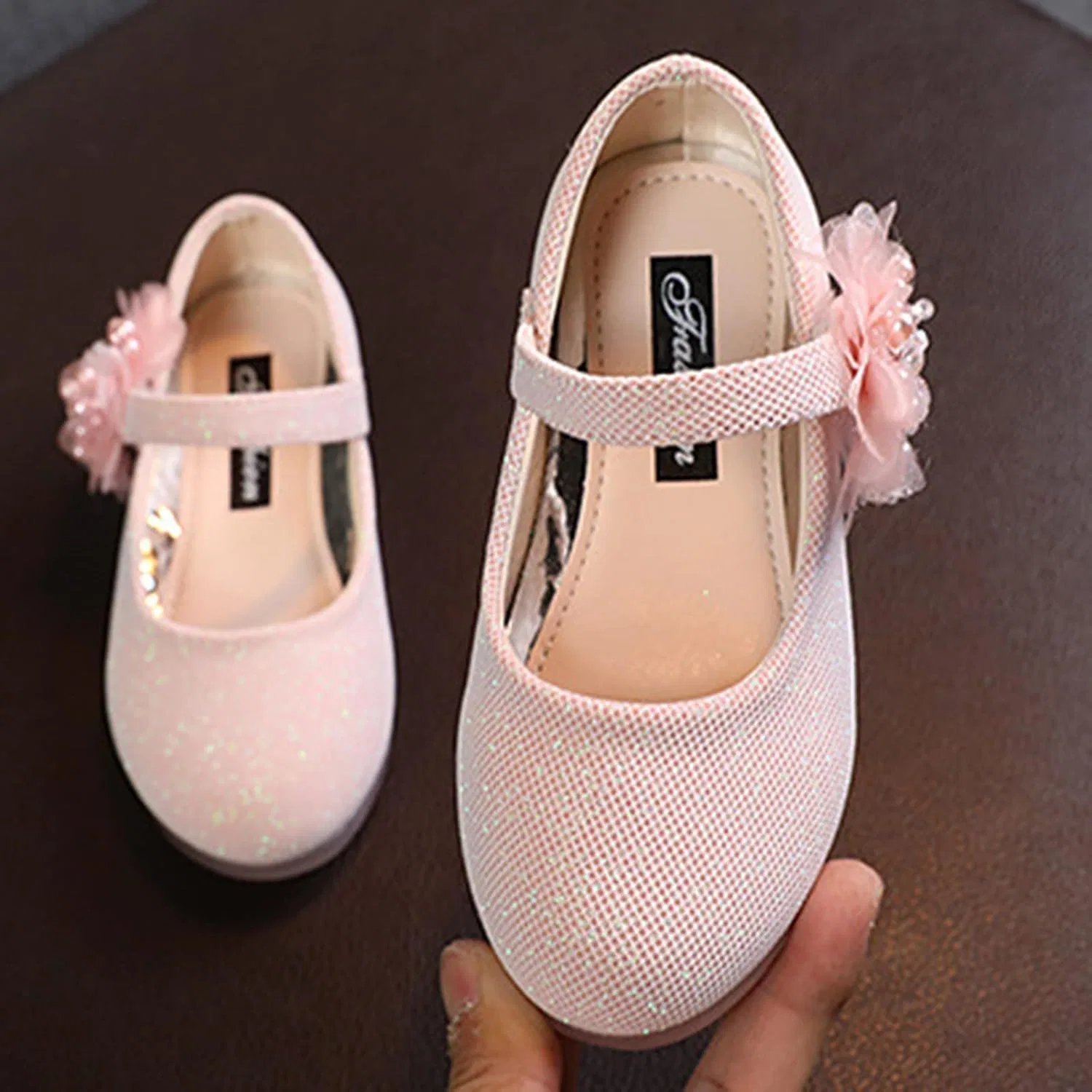 Детские балетки для девочек с цветком Mary Jane Flats Pump Strap, Pink — фото 2