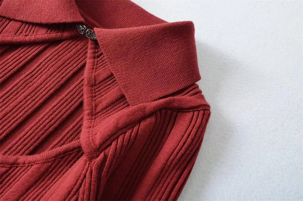 Женское облегающее платье-свитер миди с вырезом лодочка Polyester, Red — фото 4