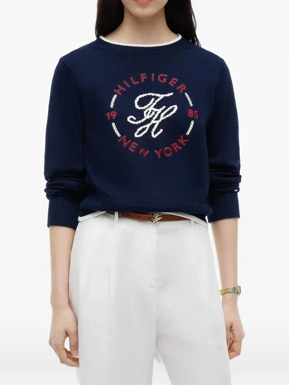 Свитер с вышивкой логотипа и контрастной отделкой Tommy Hilfiger, синий — фото 2