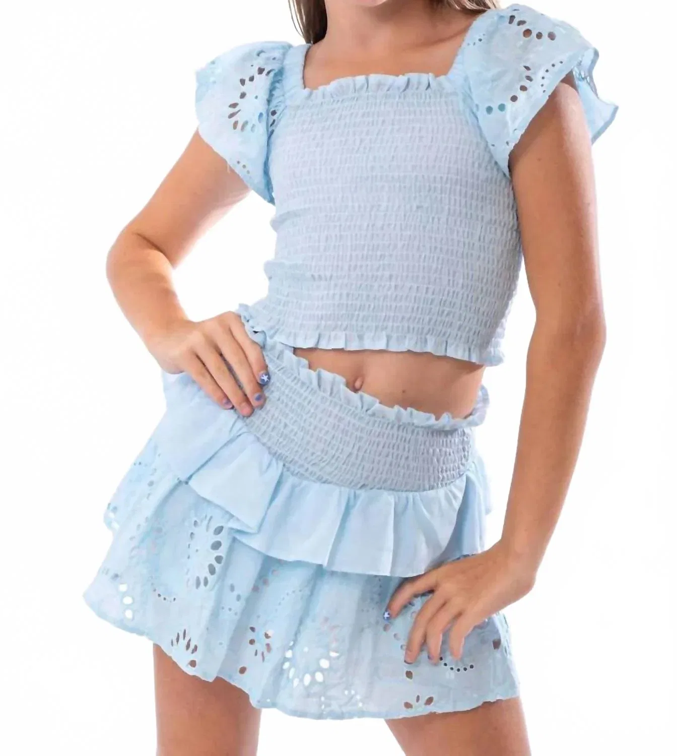 Детский комплект юбок для девочек с ажурным узором Eyelet Skirt Set Tweenstyle, Powder Blue