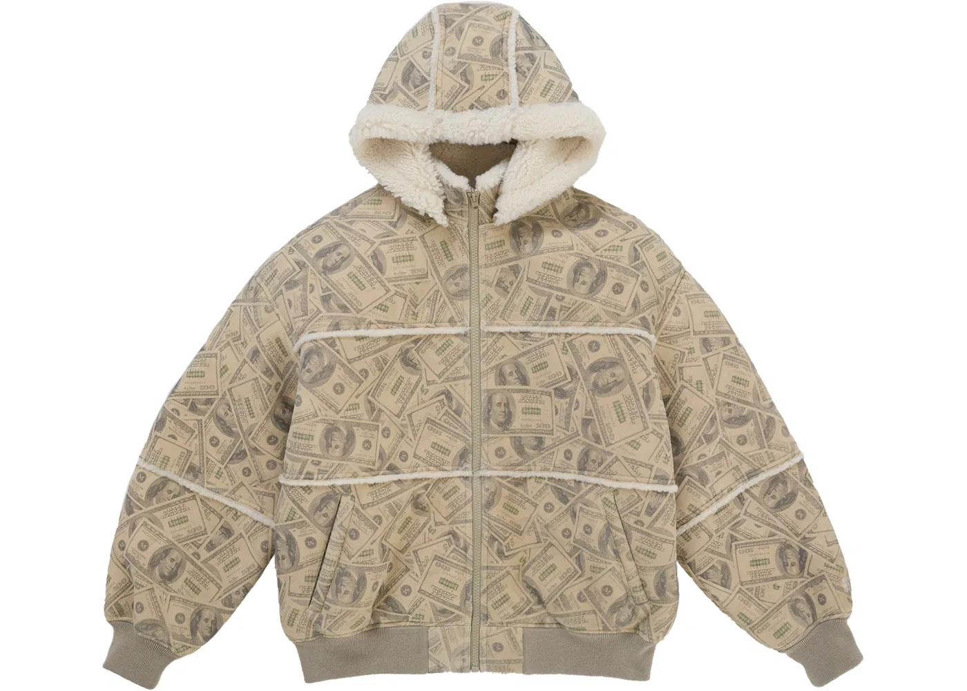 Мужская куртка-бомбер из овчины с капюшоном Jacket Supreme, White