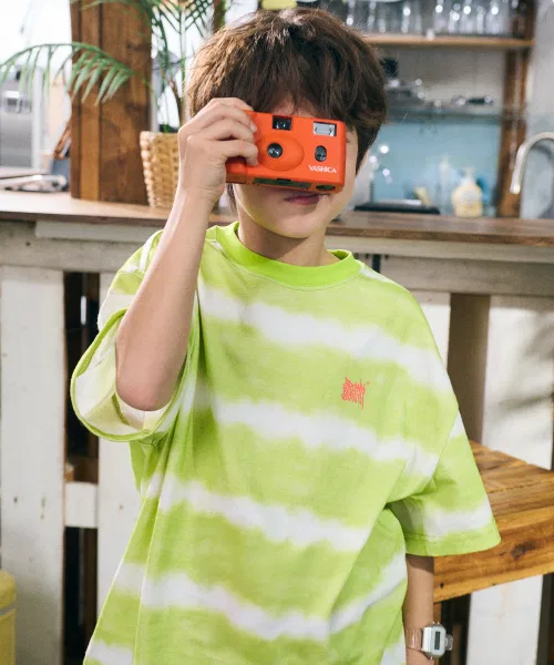 Детская футболка с принтом KIDS DYEING STRIPE TAG TEE BROWNBREATH KIDS, Lime