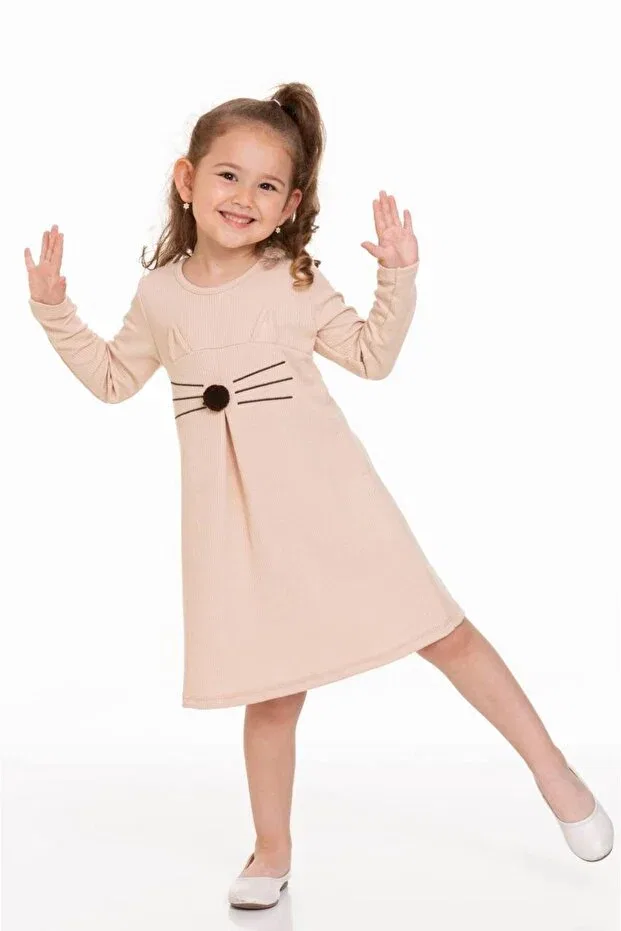 Детское платье для девочек в рубчик с длинным рукавом Store, Nude Color