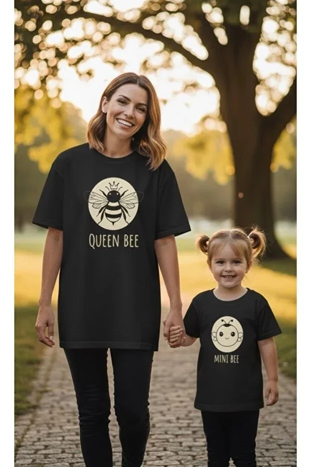 Детская футболка для девочек с принтом Bee printed mother, child combination Tiny And Co, Black