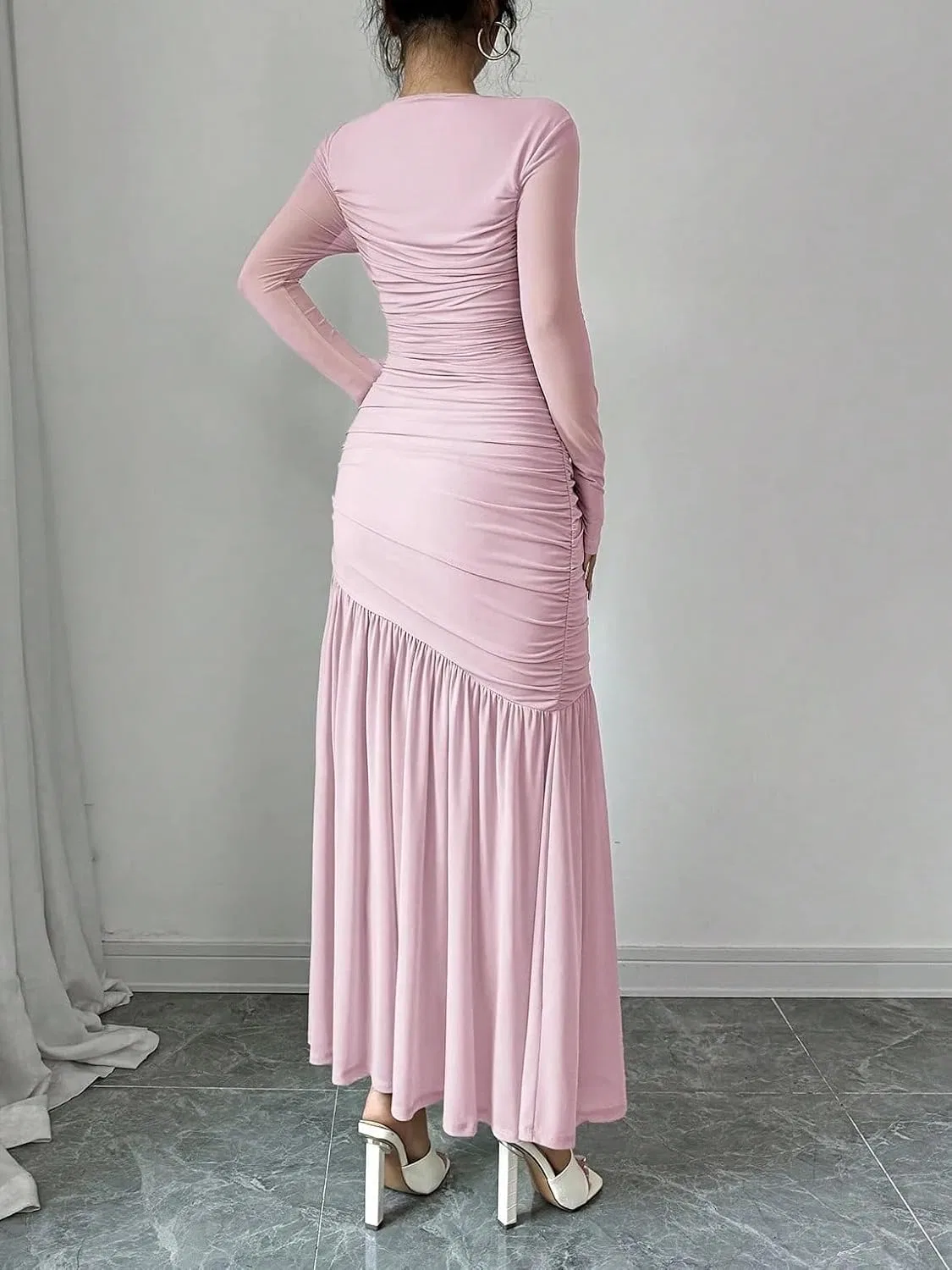 Женское длинное платье Bodycon с круглым вырезом Pink — фото 2