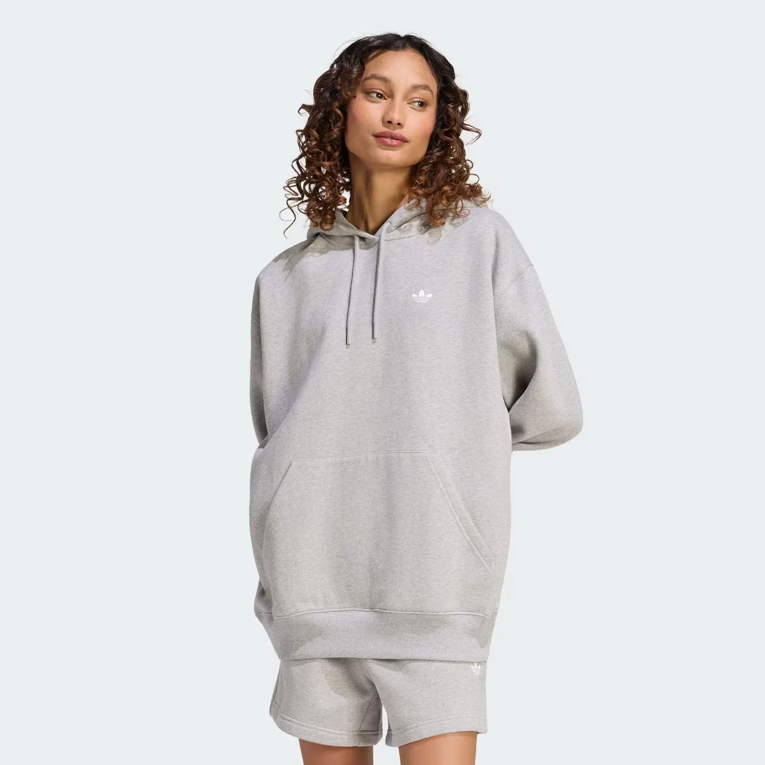 Женское худи оверсайз из флиса Essentials Adidas Originals, серый меланж