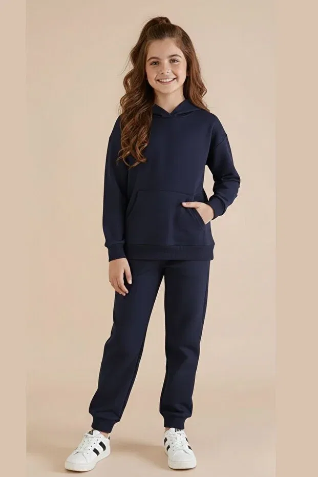 Детский спортивный комплект для девочек с принтом Hooded Tracksuit Set Armicem, Navy Blue — фото 2