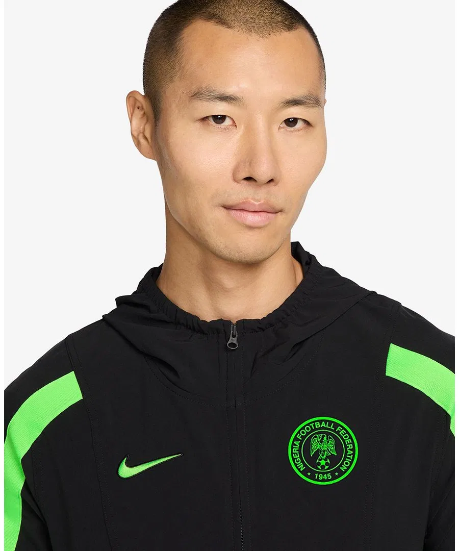Куртка ветровка Nike, с длинным рукавом, модель Nigeria Energy Soccer Dri-FIT Woven Jacket, Black Pro Green — фото 2