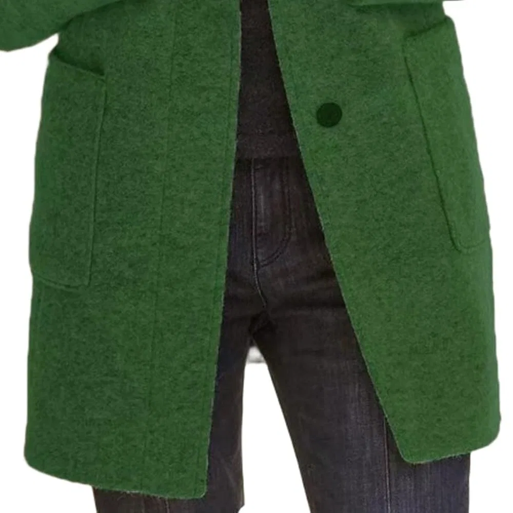 Женское шерстяное пальто с двубортной застежкой Vintage Casual, Verde scuro — фото 4