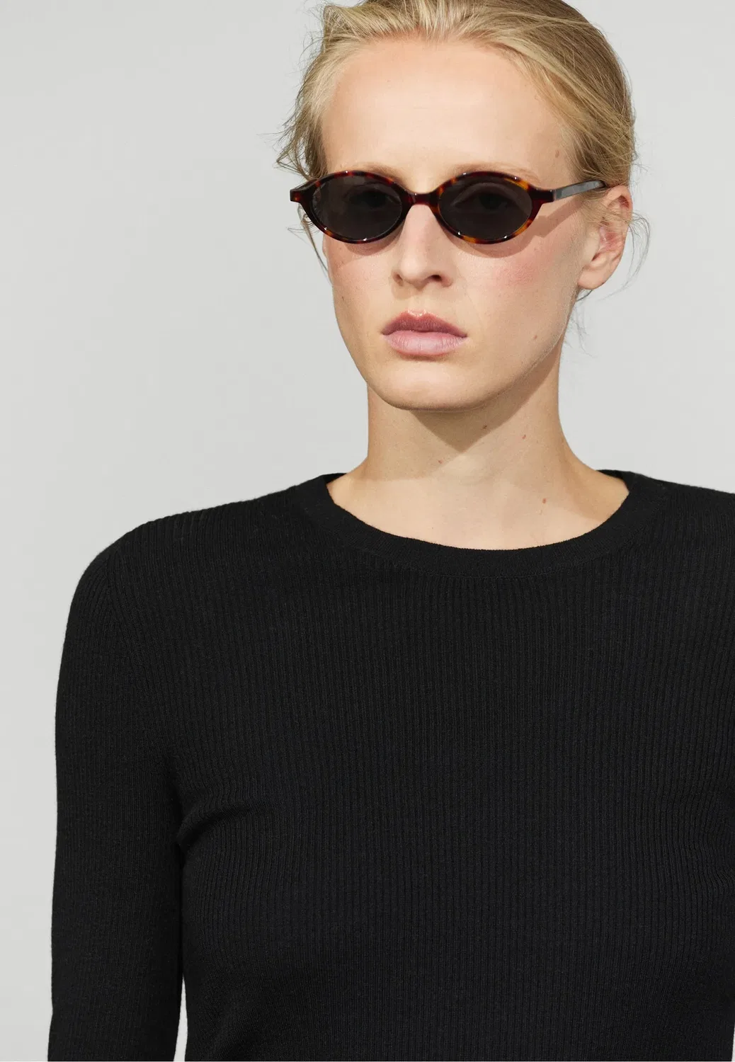 Вязаный свитер из шерстяной смеси в рубчик Massimo Dutti, Metallic Black — фото 3