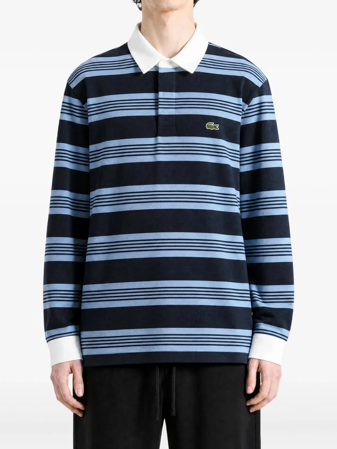 Полосатая рубашка поло с длинными рукавами Lacoste, синий — фото 2