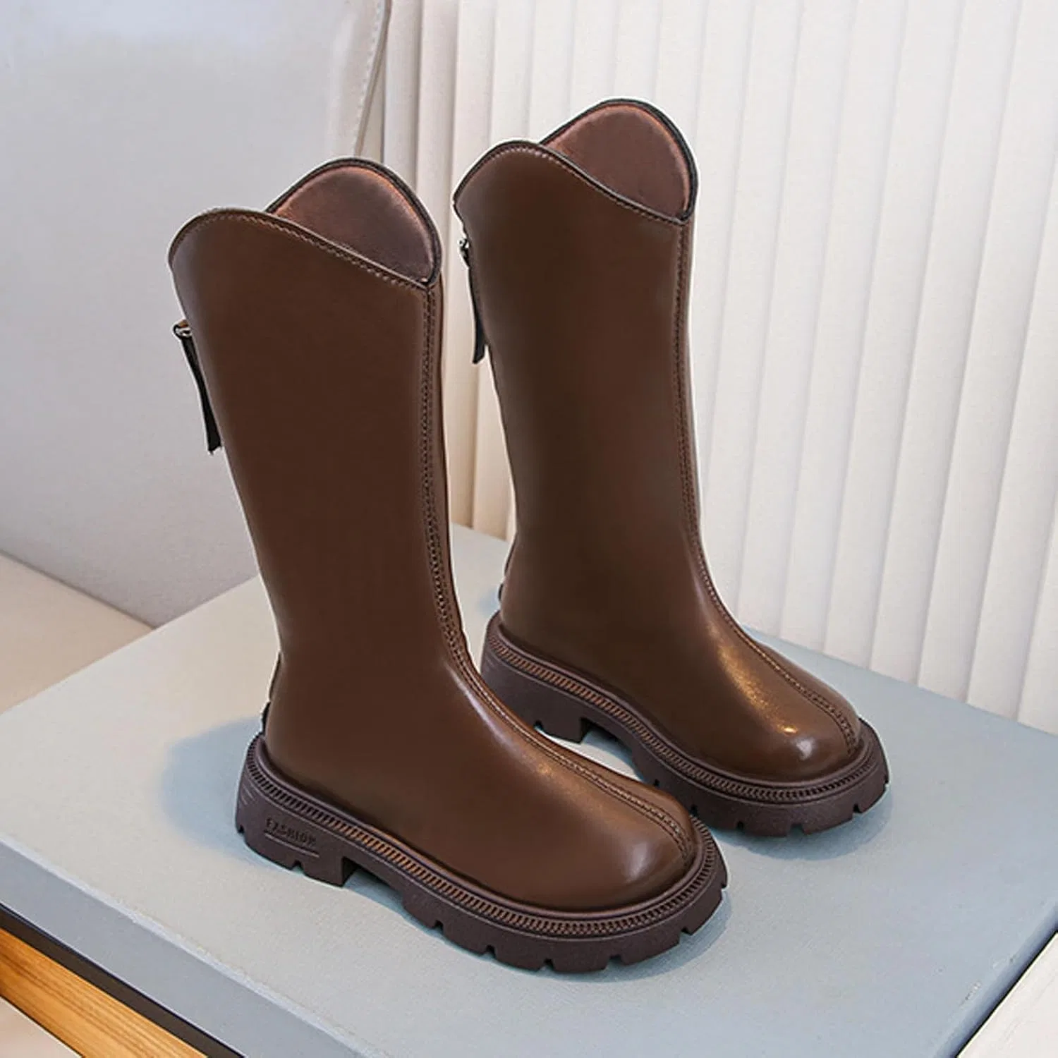 Детские сапоги для девочек с молнией сзади Zzalalana, Brown — фото 4