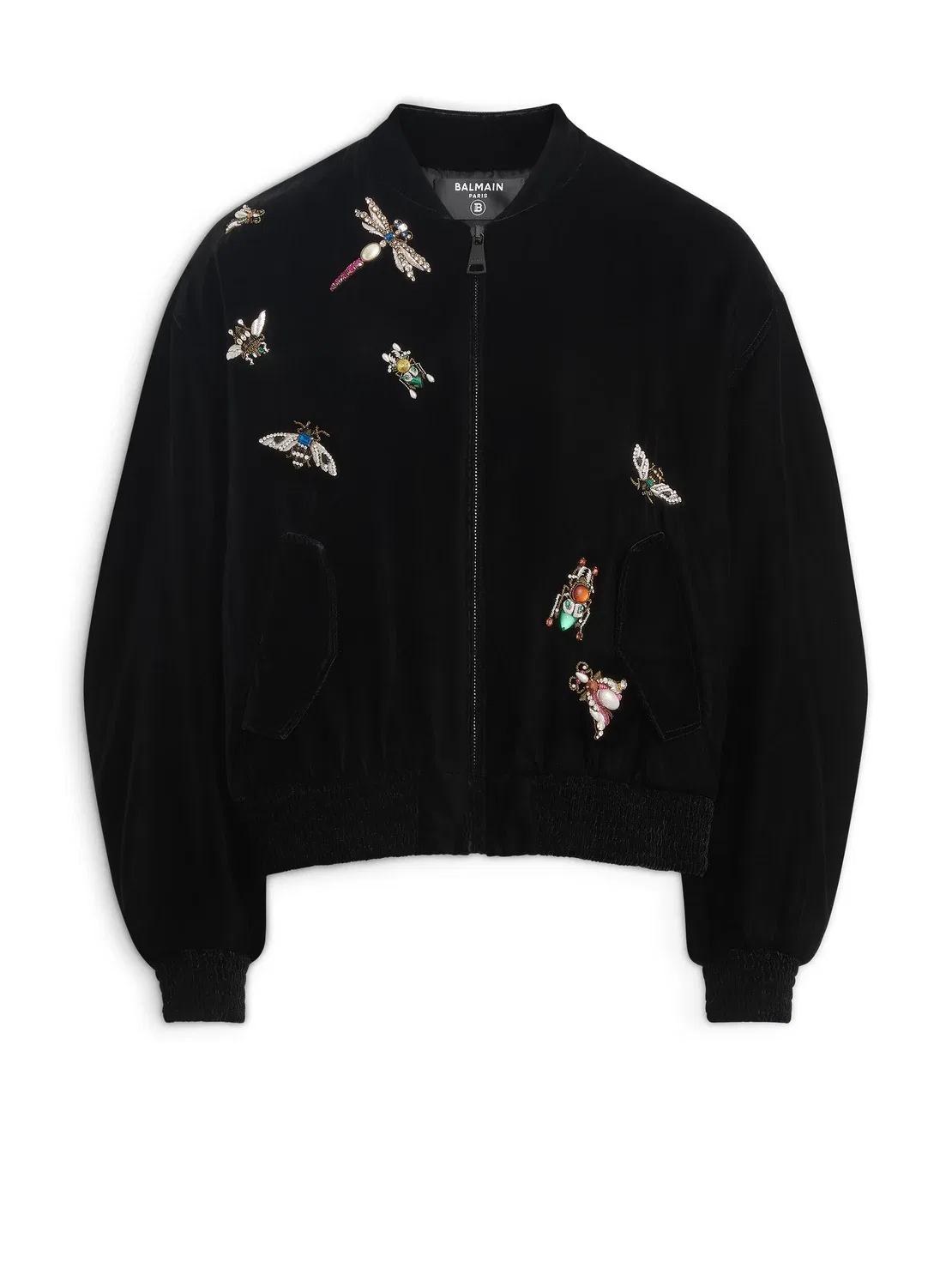 Вышитая бархатная куртка-бомбер Balmain Insect, черный