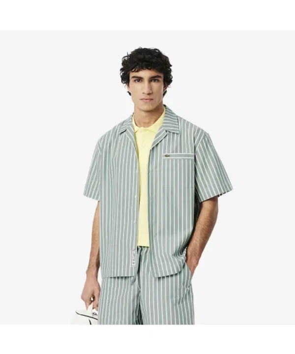 Рубашка с коротким рукавом, гавайская, в полоску, Lacoste, белый