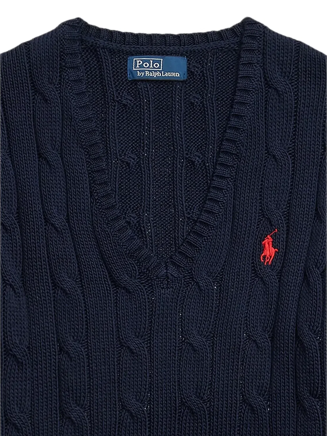 Свитер с V-образным вырезом из косички Polo Ralph Lauren, темно-синий — фото 2