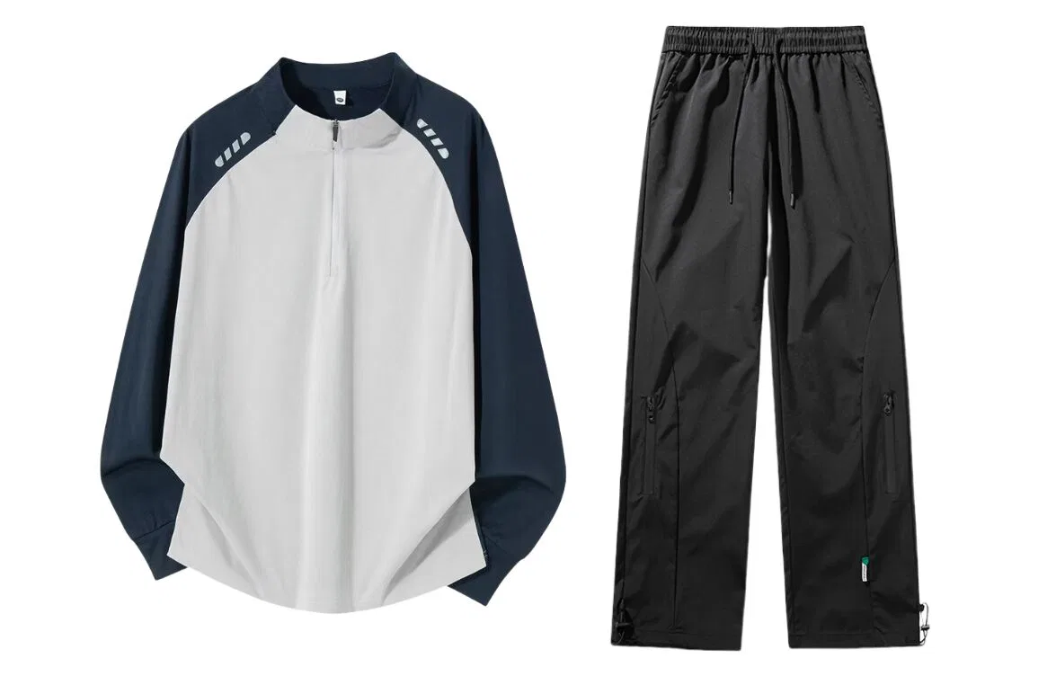 Детский комплект толстовки с воротником-стойкой Moderate, GWAF, Navy Blue & Dark Gray Top+Black Pants — фото 3