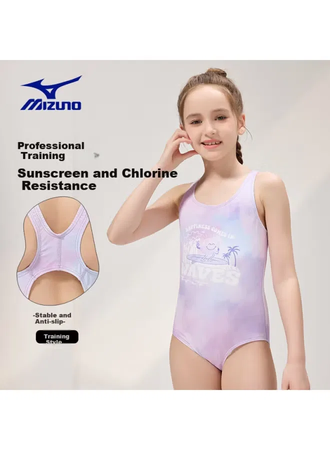 Купальник слитный с треугольным вырезом для девочек New Summer Waves Mizuno, фиолетовый — фото 2