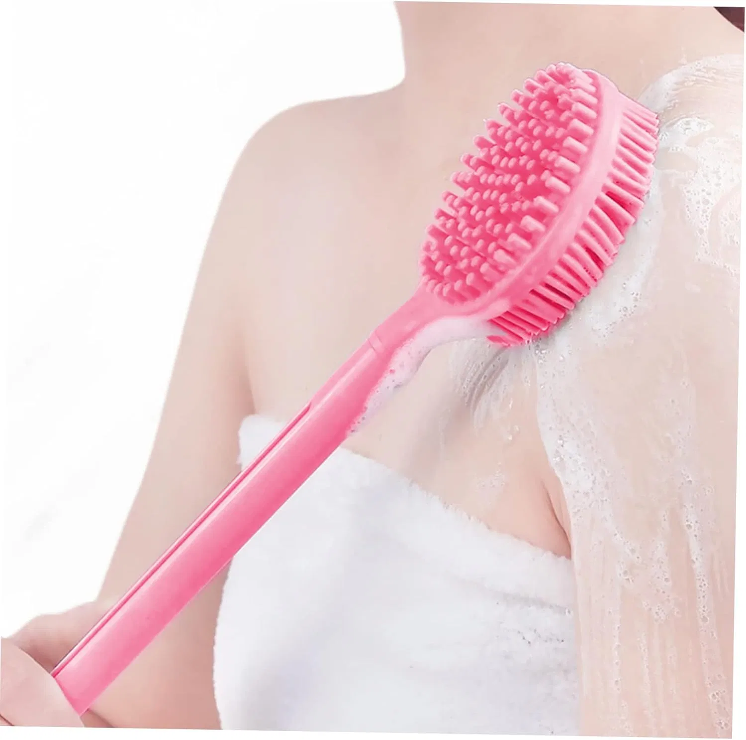 Силиконовая щетка для тела с длинной ручкой Healeved, 3 шт, Pink — фото 3