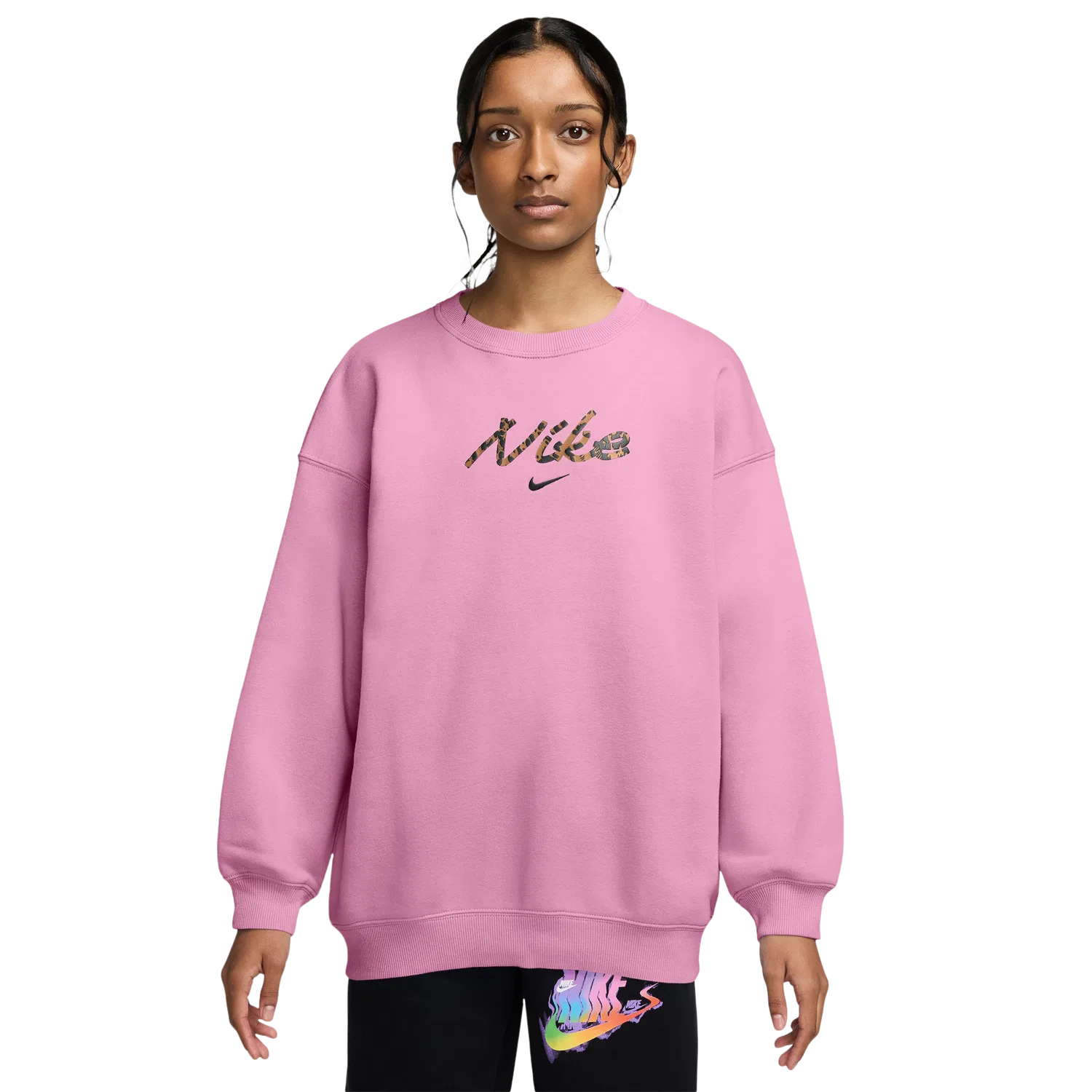 Детское худи для девочек оверсайз из футера Nike Studio Fleece Oversized Crew, Beige Pink — фото 4