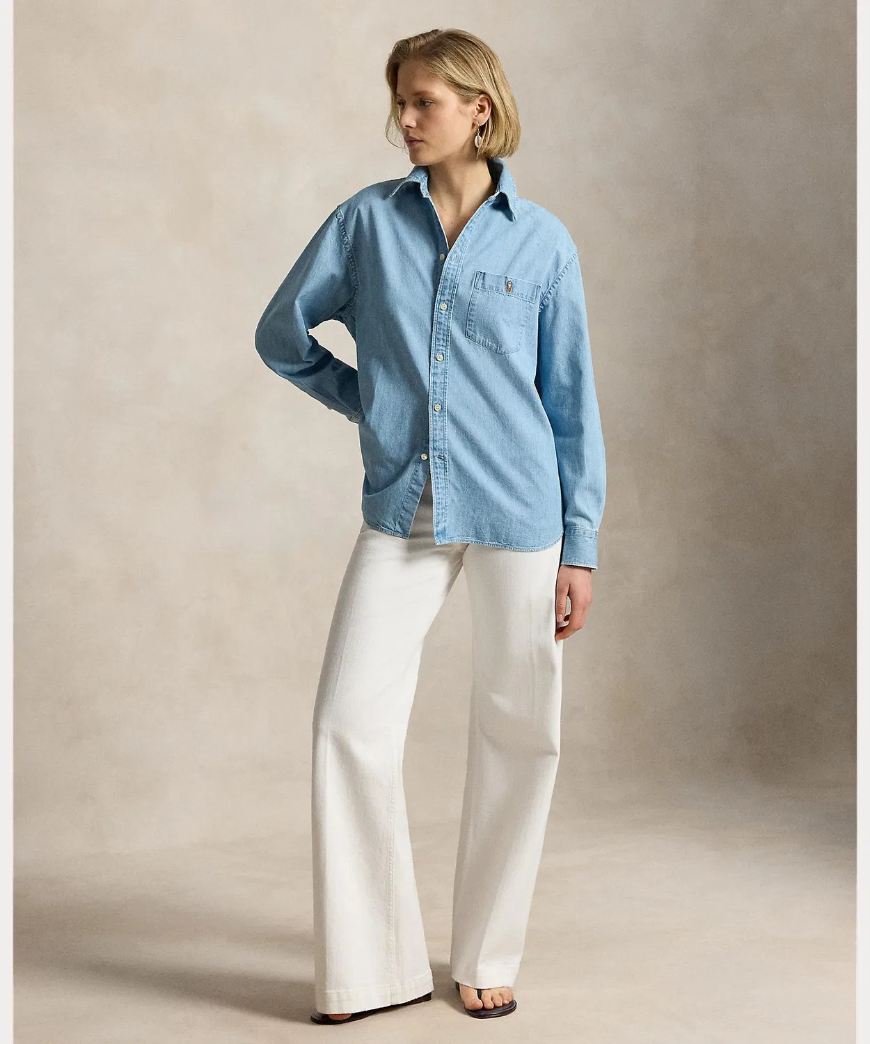 Женская джинсовая рубашка оверсайз с длинным рукавомBig Denim Shirt POLO RALPH LAUREN, Синий — фото 3