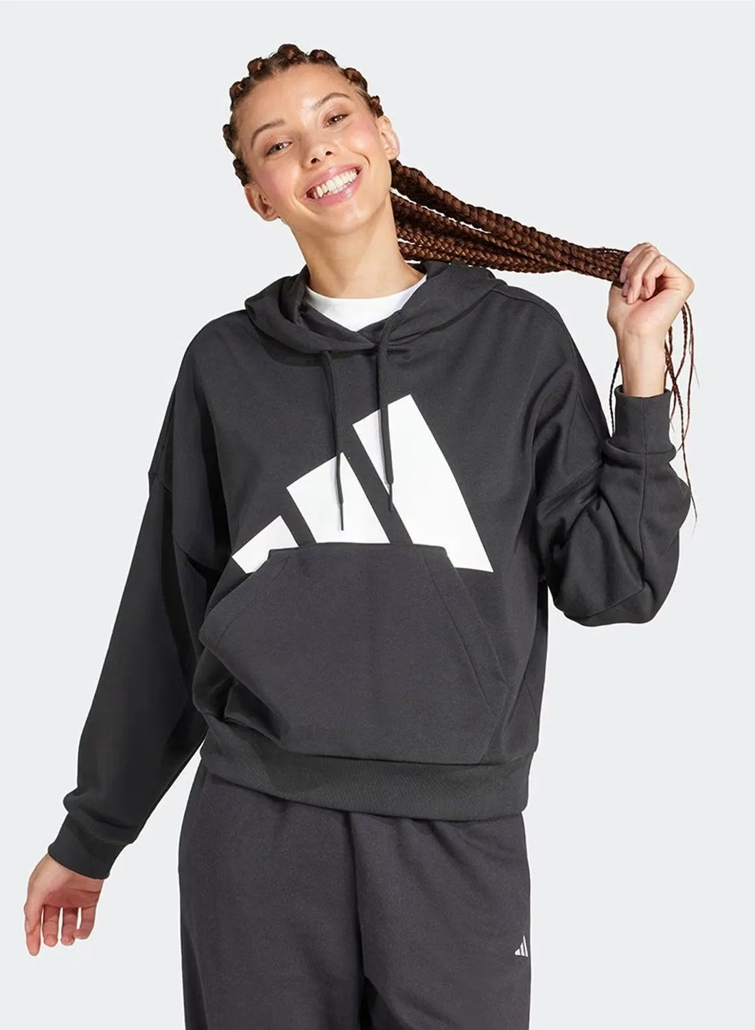 Худи с логотипом свободное Essentials big logo french terry Adidas, черный
