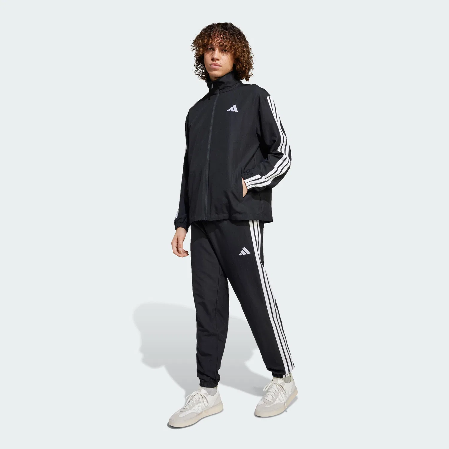 Мужской спортивный костюм с принтом 3-Streifen Woven Trainingsanzug Adidas, Schwarz