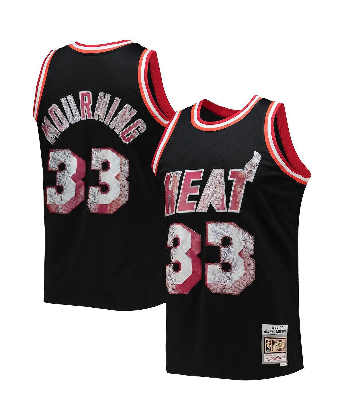 

Мужская футболка alonzo mourning black miami heat 1996-97 hardwood classics 75th anniversary diamond swingman jersey Mitchell & Ness, черный