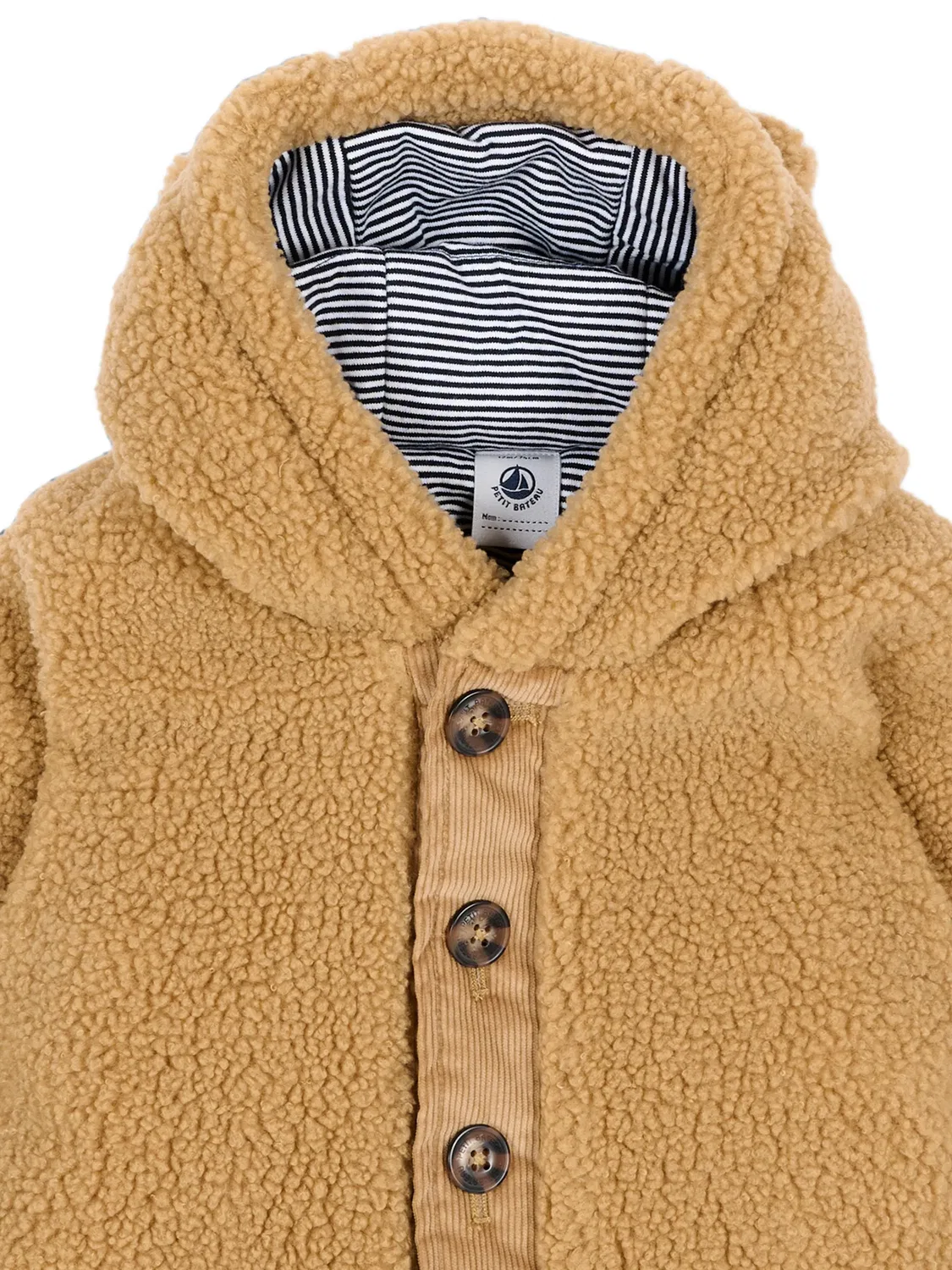 Шуба из искусственного меха с капюшоном Petit Bateau, нейтральные цвета — фото 3
