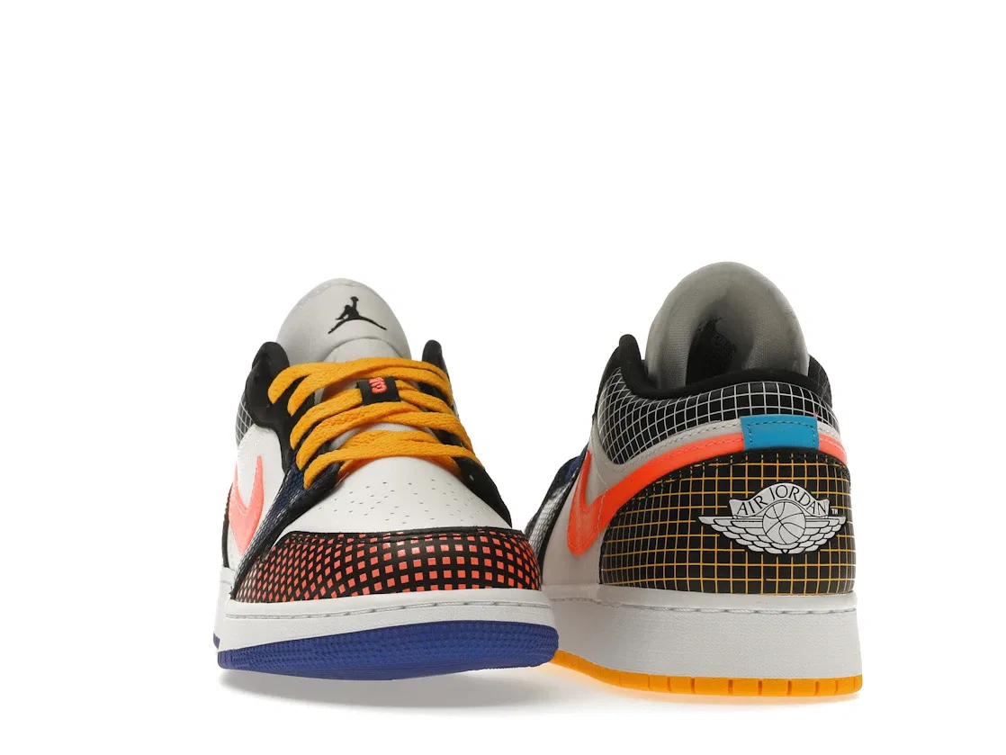 Детские кроссовки Lifestyle с принтом Jordan 1 Low Jordan, White/Black/Game Royal/Bright Mango — фото 2