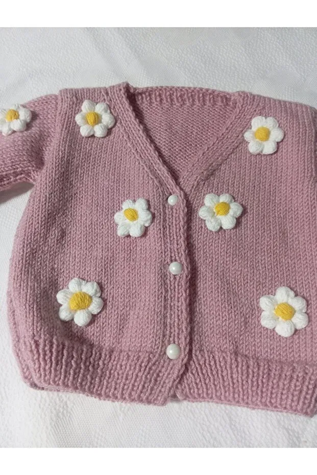 Детский кардиган для девочек с принтом Hand-Knitted powder color children's cardigan Numistore, Powder — фото 2