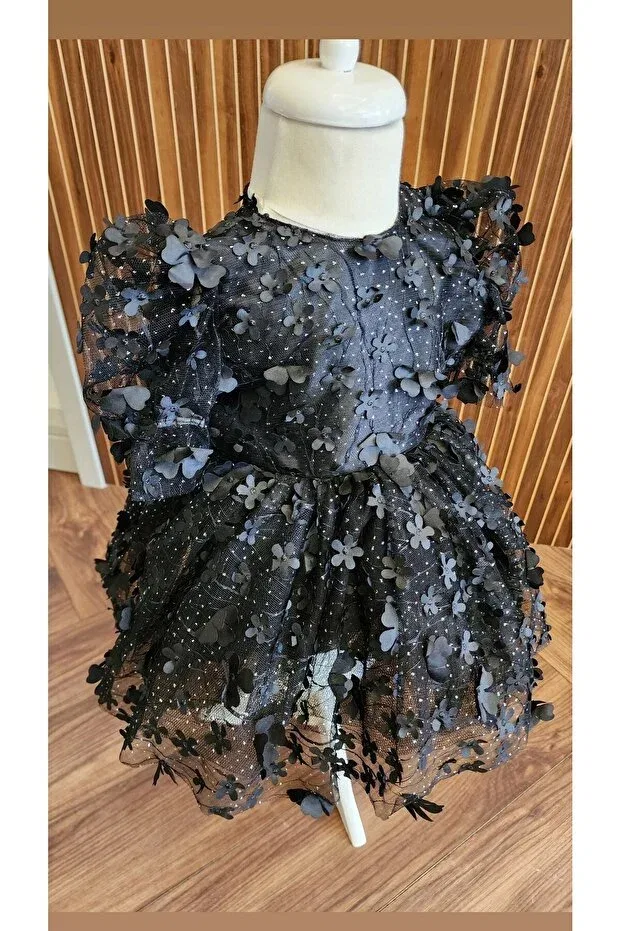 Детское платье для девочек с принтом Black Floral Tulle Dress Tozpembebaby, Black — фото 2