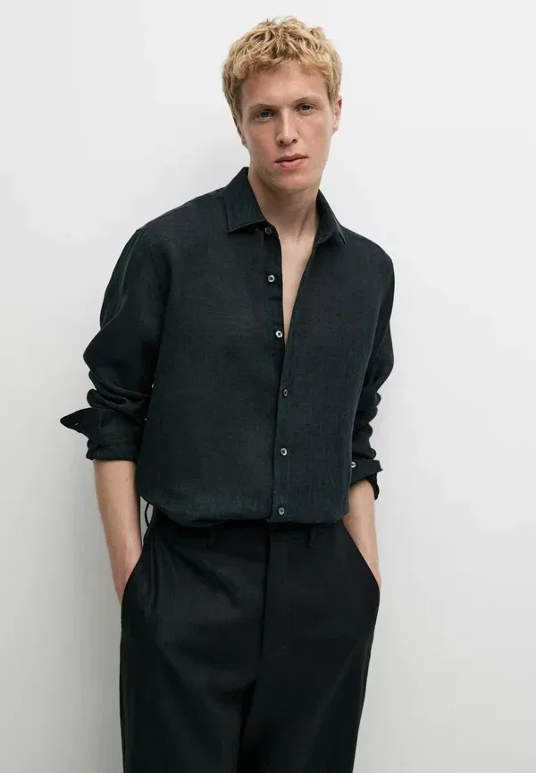 Рубашка льняная Marl Massimo Dutti, Mottled Dark Blue, темно-синий