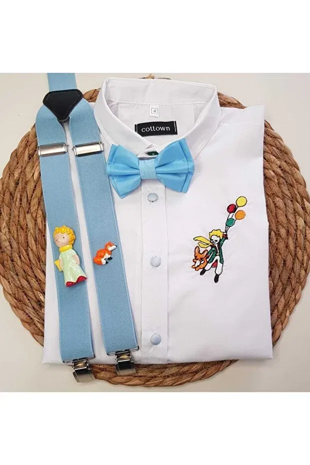 Детская рубашка для мальчиков с принтом Little Prince Concept Sling Bow Tie Shirt Cool Partyshop, Bebe Blue