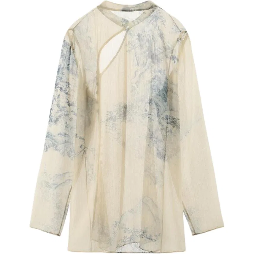 ZARA Женская рубашка с круглым вырезом ZW Shirts, Raw White — фото 3