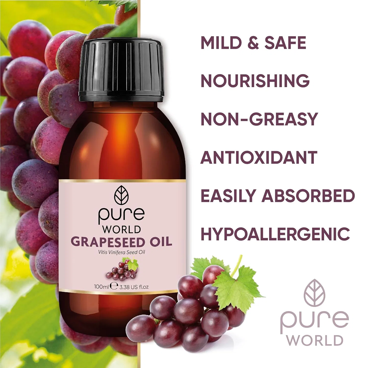 Масло для тела Grapeseed Oil, Pure World, 100 мл — фото 3