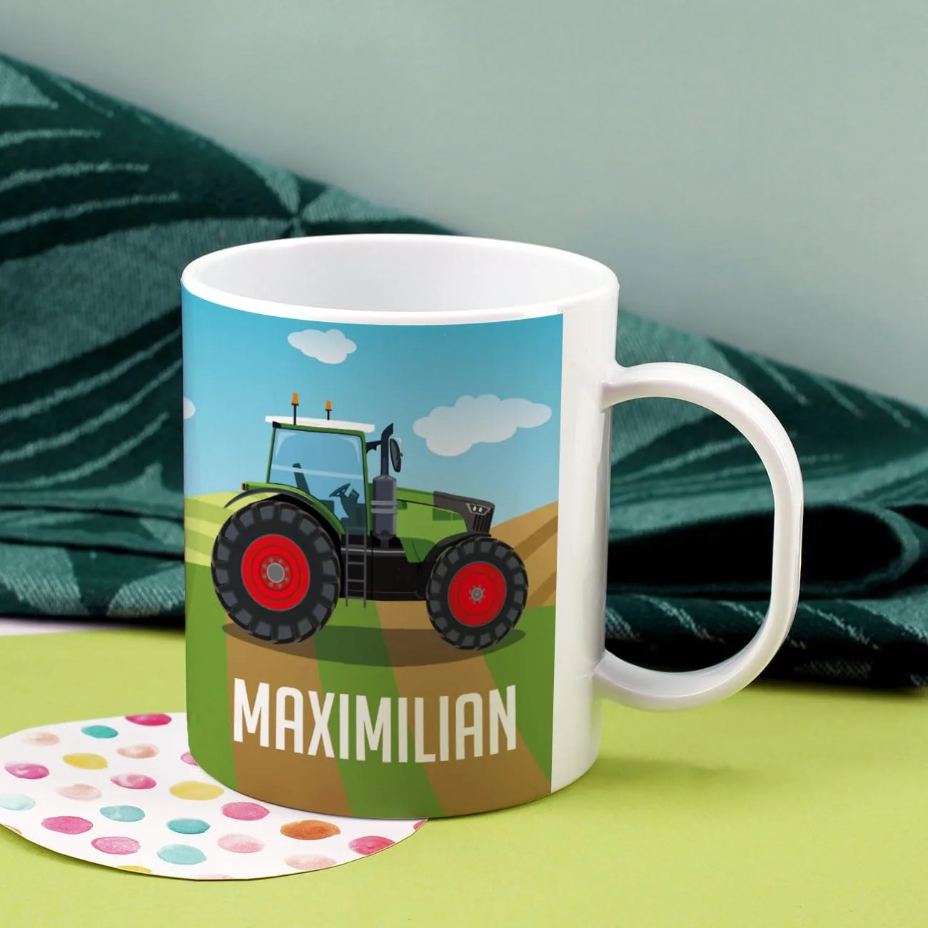 Детская кружка с именем для мальчиков Striefchen Plastic – дизайн Tractor Green — фото 3